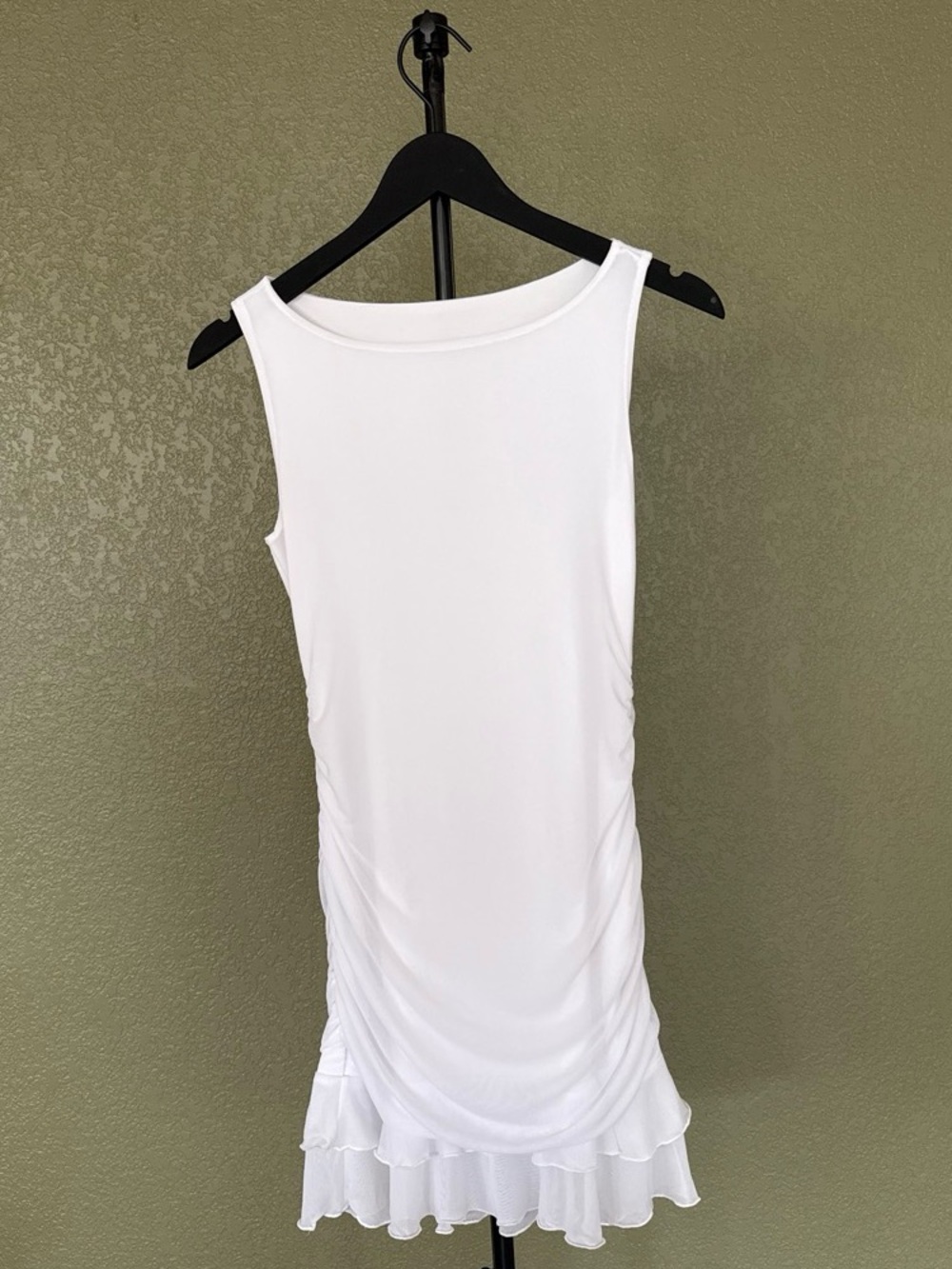 White Sleeveless Ruffle Hem Tank Dress